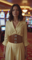 Fun Women Hip Waist Silver Metal Hooks Buckle Fashion Wide Brown Corset Belt S - XXL