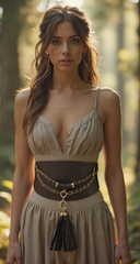 Wide Faux Leather Rope & Tassel Accented Corset Belt