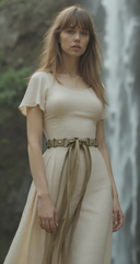 Nice Ivory Beige Tie Waist Faux Suede Belt Silver Metal Rings S M