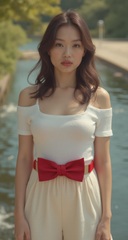 Fashion Belt Gold Plate Elastic Band Red Faux Leather Bow Tie Buckle S M L