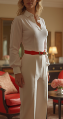 New Women Red Skinny Elastic Waistband Fashion Belt Hip High Waist Gold Buckle S M