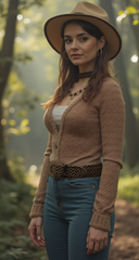 Cool Fun Women Classic Fashion Hip Waist Belt Brown Beige Braided Fabric Buckle S M