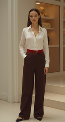 Women Red Faux Patent Leather Skinny Fashion Belt Gold Metal Circles Buckle S M