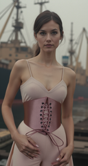 Cool Women Salmon Pink Wide Fabric Elastic Corset High Waist Fancy Elegant Belt S M