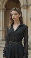 Boho Women Elastic Grey Waistband Narrow Belt Hip Waist Bling Beads Stones S M