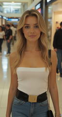 Women’s Chic Black Faux Leather Wide Elastic Fashion Belt with Gold Metal Buckle