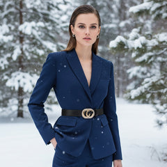 Brand New Women Black Elastic Waistband Fashion Belt Bling CC Buckle S M - WB34