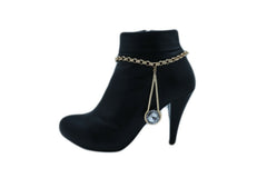 Brand New Women Gold Metal Boot Chain Bracelet Shoe Anklet Long Drop Bling Charm SET BC236