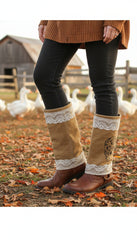 Brand New Women Western Boot Cover Topper Pair Long Beige Fabric Lace Slip On Sugar Skulls