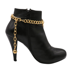 Brand New Women Gold Metal Boot Chain Bracelet Shoe Anklet Bling Big Blue Bead Shine Charm SET BC267