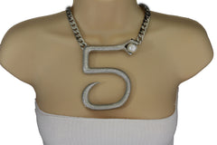 Brand New Women Chunky Silver Chain Necklace Big Snake Pendant Pearl Accent WN3