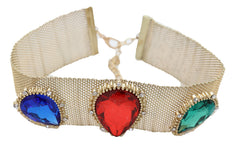 Brand New Women’s Gold-Tone Statement Choker Necklace Wide Mesh Band Multicolor Accents - WN7