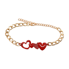 Brand New Women Gold Metal Boot Chain Bracelet Shoe Anklet Red Heart Charm SET BC288