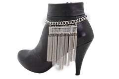 Brand New Women Silver Metal Boot Chain Bracelet Shoe Anklet Long Tassel Ethnic Fringes Wide Charm SET BC220
