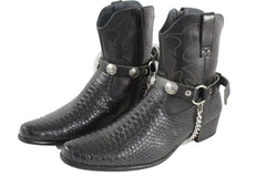 Brand New Men Biker Adult Faux Leather Boot Straps Black With Silver Chain and Native Indian Head Coin Medallion Pair M20