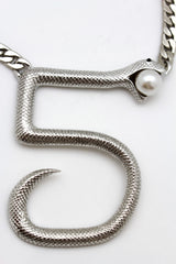 Brand New Women Chunky Silver Chain Necklace Big Snake Pendant Pearl Accent WN3