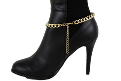 Brand New Women Gold Metal Boot Chain Bracelet Shoe Anklet Bling Flower Charm SET BC202