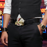 NEW Men Women Gold Metal Casino Cards Belt Buckle Luck Charm Royal Flush Las Vegas Texas Hold 'em