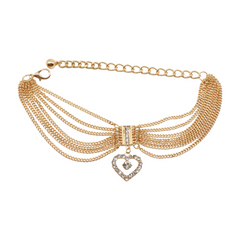 Brand New Women Gold Metal Boot Chain Bracelet Shoe Anklet Waves + Bling Heart Charm SET BC172