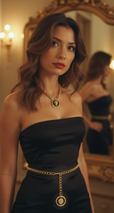 Gold Metal Skinny Chain Belt With Large Lion Medallion Pendant