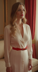 New Women Red Skinny Elastic Waistband Fashion Belt Hip High Waist Gold Buckle S M