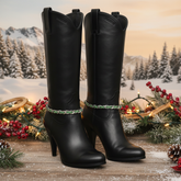 Brand New Women 2PCS Silver Boot Chain Bracelet Green Fabric Band Charm Shoe Anklet PAIR BC49