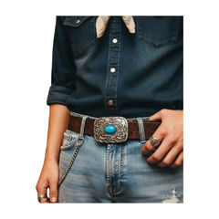 NEW Men Women Antique Silver Metal Ethnic Belt Buckle Turquoise Filigree Detail