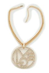 Brand NeW LOVE Pendant Necklace Earring Set Gold Tone Pave Rhinestone WN70