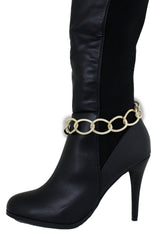 Brand New Women Gold Metal Boot Chain Bracelet Shoe Anklet Thick Links Charm SET BC206
