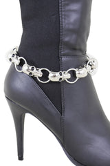 Brand New Women Silver Metal Boot Chain Bracelet Shoe Anklet Skulls Charm SET BC167