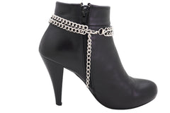 Brand New Women Silver Metal Boot Chain Bracelet Shoe Anklet Double Strands Band Charm SET BC182