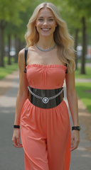 New Women Pewter Wide Metal Plate Fashion Belt Lion Coin Charm Medallion Fit S M