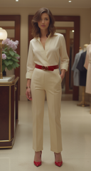 Women Red Faux Patent Leather Skinny Fashion Belt Gold Metal Circles Buckle S M