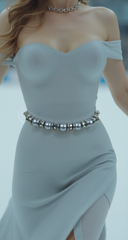 New Women Silver Metal Chain Beaded Belt Grey Imitation Pearl Beads (S/M/L)