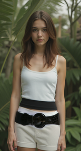 New Fashion Women Belt Wide Elastic Band Black Hip High Waist Round Buckle Size S M