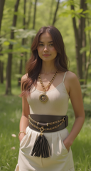 Wide Faux Leather Rope & Tassel Accented Corset Belt