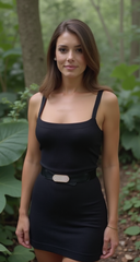 Women Black Stretch Waistband Fashion Belt with Gold Oval Bling Buckle S M