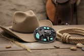 NEW Revolver Gun & Turquoise Beads Oval Shaped Belt Buckle Texas Cowboy