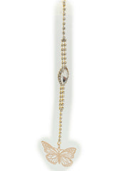 Handmade Gold Tone Coin Back Pendant, Hook On Necklace Attachment, Rhinestone Open Back Bridal Wedding Dress Jewelry, 7 Inch Drop WN82
