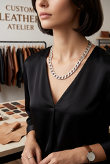 Brand New Women’s Short Silver Chain Link Necklace Set With Matching Lightweight Earrings - WN40