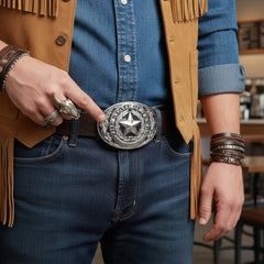 NEW Men Women Silver Metal Belt Buckle Western Cowboy Texas State Lone Star Casual Dressy