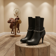 Brand New Women Silver Metal Boot Chain Bracelet Shoe Anklet Black Fabric Band Charm SET BC130