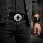 New Men Western Fashion Belt Buckle Silver Metal Cowboy Fleur De Lis Bling Oval Lily