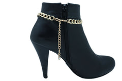 Brand New Women Gold Metal Boot Chain Bracelet Shoe Anklet BLING Plate Charm SET BC219