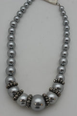 Brand New Women’s Gray Silver Bead Necklace Women Chunky Imitation Pearl Fashion Jewelry - WN27