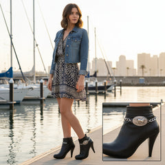 Brand New Women 2PCS Silver Metal Boot Chain Bracelet Shoe Anklet Rodeo Horse Charm Set Fashion Jewelry Concho - A PAIR BC19