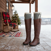 Brand New Women Boots Cover Topper Pair Grey Winter Fabric Slip On White Crochet Buttons