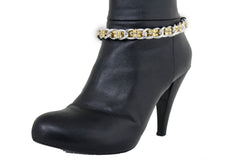 Brand New Women Silver Metal Boot Chain Bracelet Shoe Anklet Gold Mesh Bling Charm SET BC194