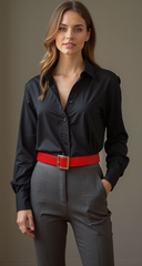 Women Red Basket Weave Faux Leather Skinny Belt Gold Metal Square Buckle S M