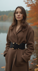 Black Faux Leather Elastic Waist Hip Belt Gold Metal Square Buckle Fit S M